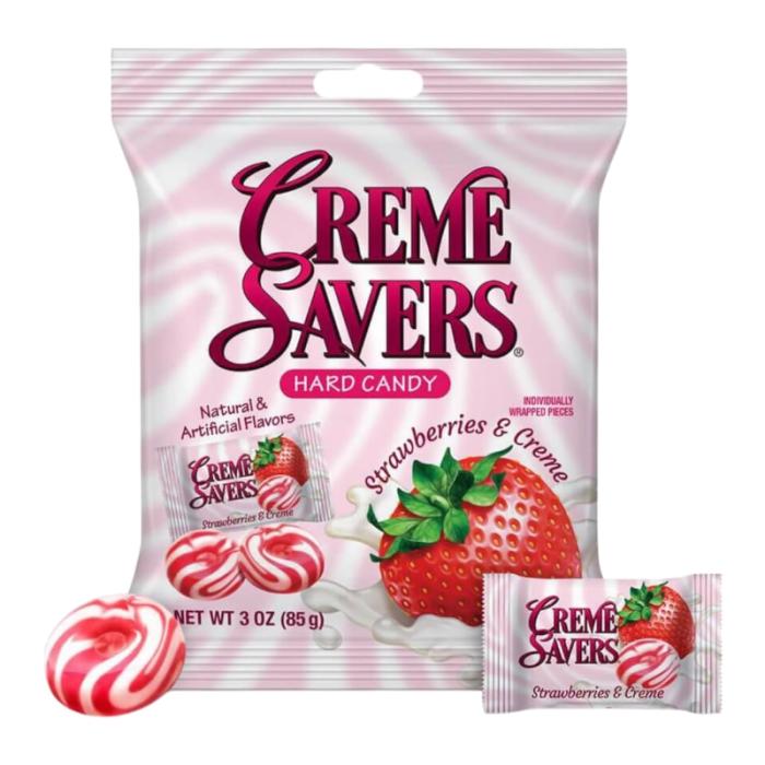 The Creme Savers Range - Strawberries & Cream & Orange & Creme / Caramel & Chocolate - 85g per bag - Snack - Bonbon - Strawberries & Creme
