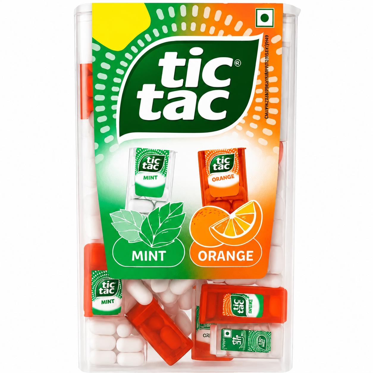 HUGE Tic Tac Box 75 Mini Tubs in a Box | OVER 500 TIC TACS IN A BOX! | SELECT FLAVOUR MIX | Candy Snack Sweet - Tic Tac Mint & Orange Dual Pack