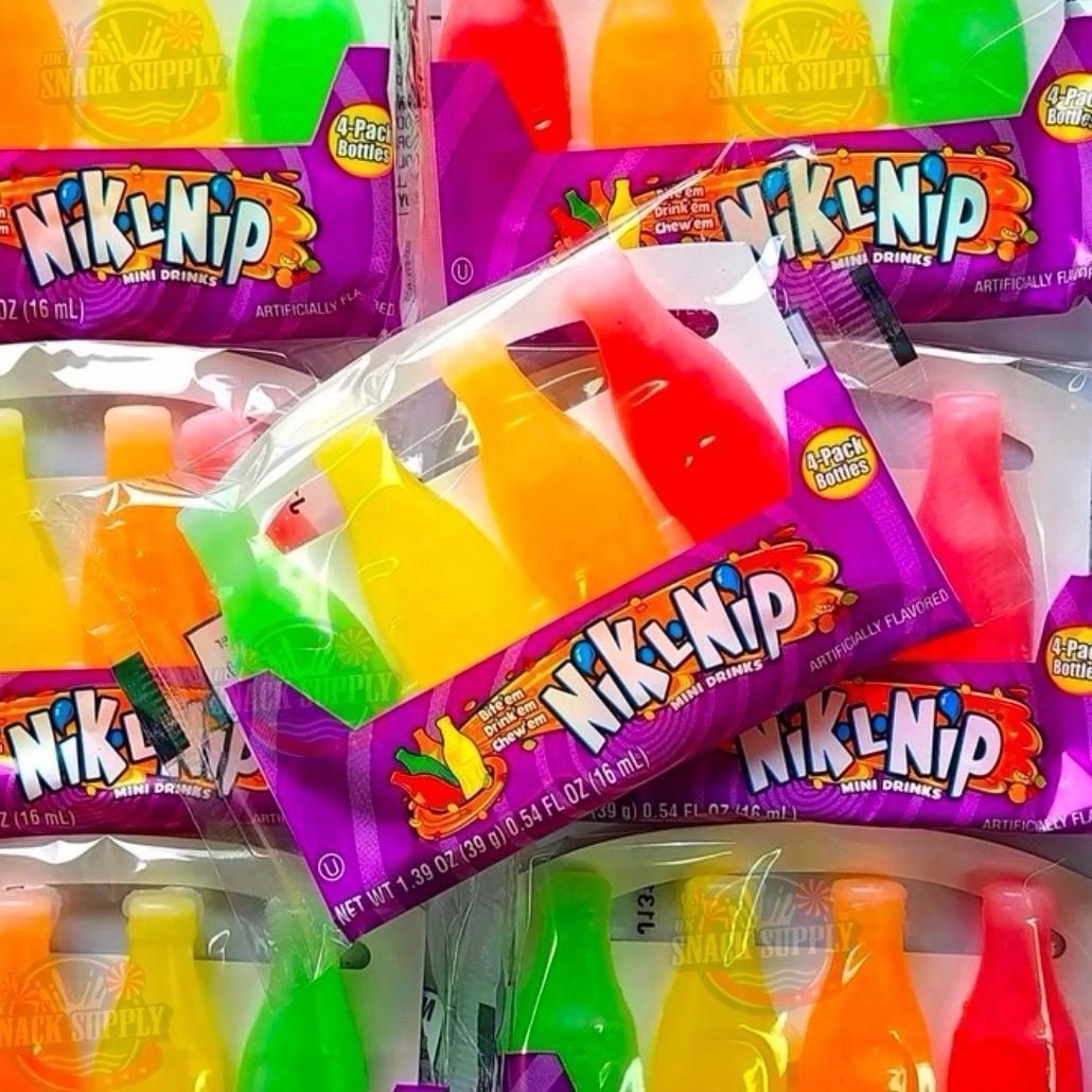 Nik-L-Nip Original Juice in Wax Bottles - Filled with Tasty Liquid Candy - Old School 90's - 4 Pack