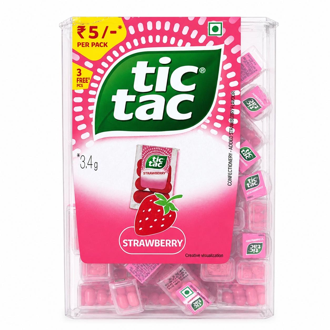 HUGE Tic Tac Box 75 Mini Tubs in a Box | OVER 500 TIC TACS IN A BOX! | SELECT FLAVOUR MIX | Candy Snack Sweet - Tic Tac Strawberry 75 Mini’s
