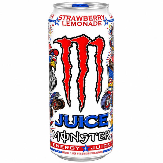BRAND NEW Monster Strawberry Lemonade & Ultra Red White & Blue Razz Selection | SELECT FLAVOUR | 473ml Cans (American) Energy Drink Beverage - Strawberry Lemonade 473ml