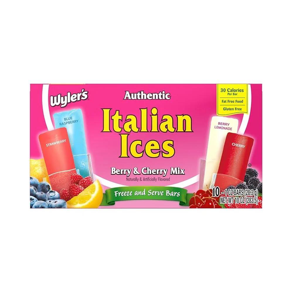 American Freezer Bars Pops Selection | SELECT OPTION | 10 Bars Per Box | 4 Fruity Flavours | Freeze at Home | (America) Snack - Italian Ices Berry & Cherry Mix