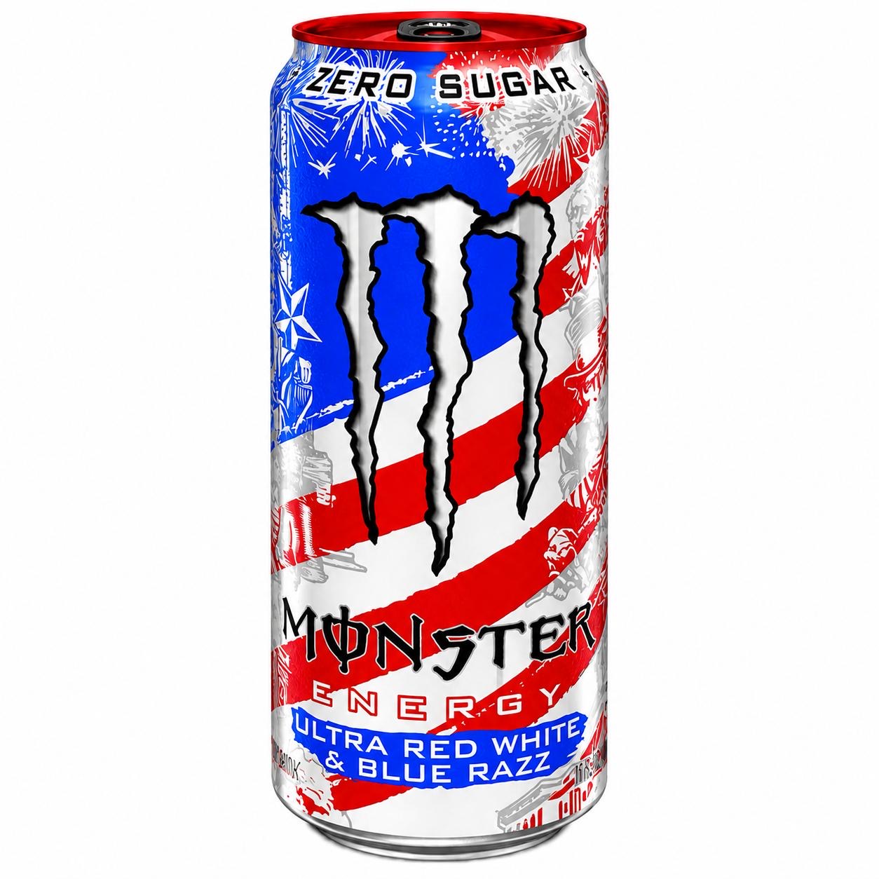 BRAND NEW Monster Strawberry Lemonade & Ultra Red White & Blue Razz Selection | SELECT FLAVOUR | 473ml Cans (American) Energy Drink Beverage - Ultra Red White & Blue Razz 473ml