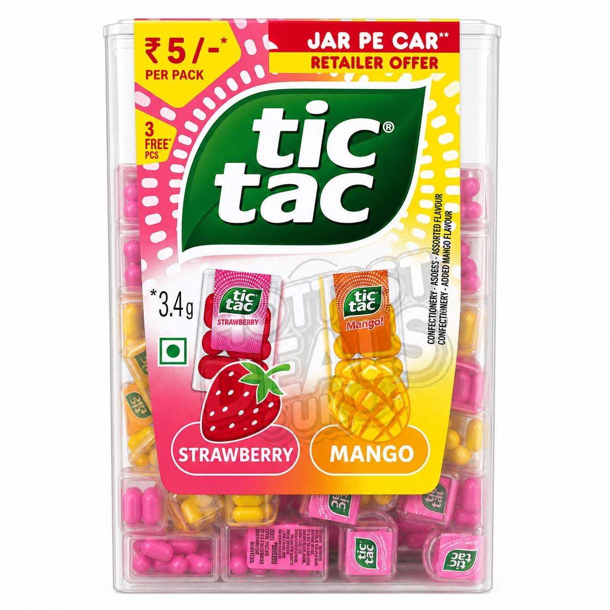 HUGE Tic Tac Box 75 Mini Tubs in a Box | OVER 500 TIC TACS IN A BOX! | SELECT FLAVOUR MIX | Candy Snack Sweet - Tic Tac Strawberry & Mango Dual Pack