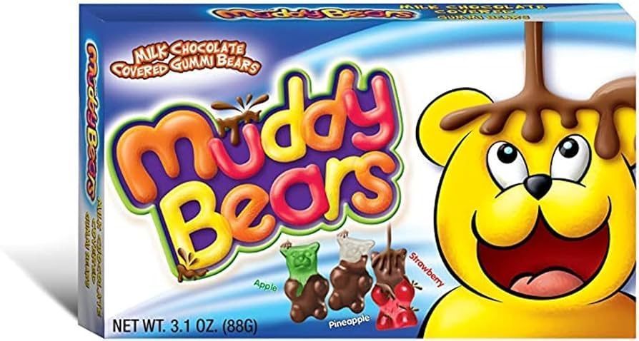 Muddy Bears Chocolate Coated Gummy Bears 3 Flavours 88g Box American