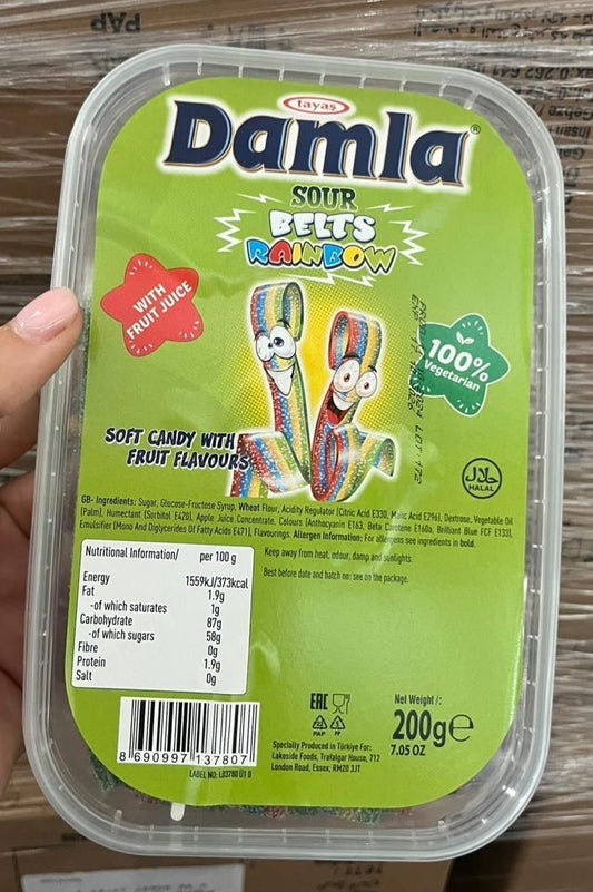 Damla Sour Belts Rainbow 200g Box Long Dated