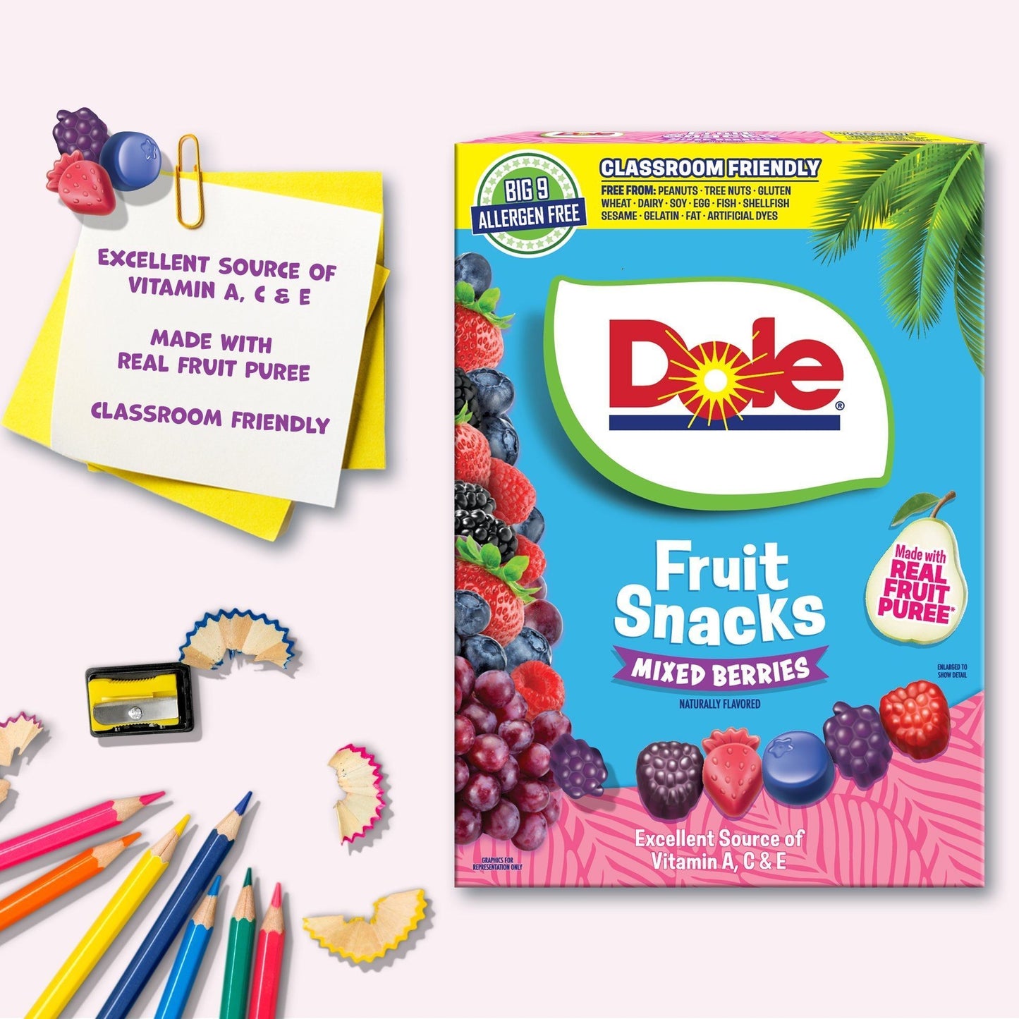 5 x Dole Fruit Snacks Mixed Berries Flavour 22.7g Pouches 5 Fruits