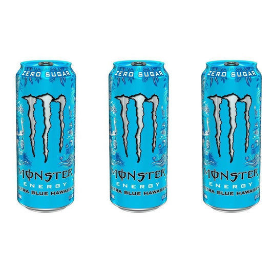 3 FOR £10! ULTRA HAWAIIAN BLUE MONSTER ZERO SUGAR 473ml American Energy Drink